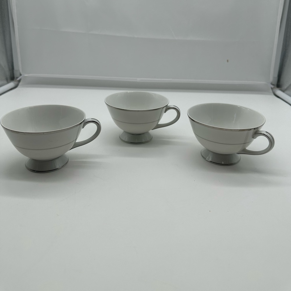 Vintage 3 Fashion Royale Eternally Yours Footed Cup Mugs White Silver Fine China